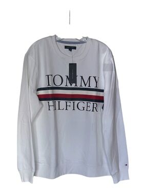 Tommy Hilfiger White Sweatshirt with Navy and Red Stripe Logo